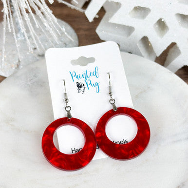 Red Marble Acrylic Round Earrings – Bold Statement Jewelry