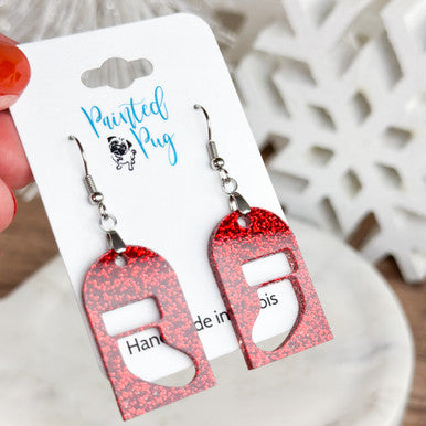 Red Glitter Stocking Cutout Dangle Earrings – Festive Acrylic Holiday Jewelry