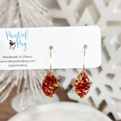 Red & Gold Glitter Drop Hoop Earrings – Sparkling Small Hoops
