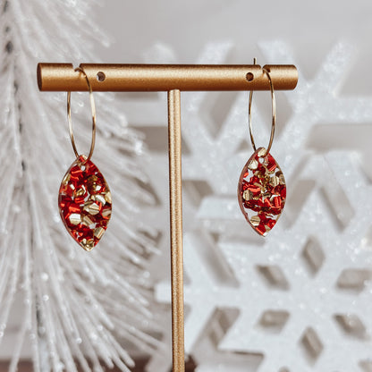Red & Gold Glitter Drop Hoop Earrings – Sparkling Small Hoops