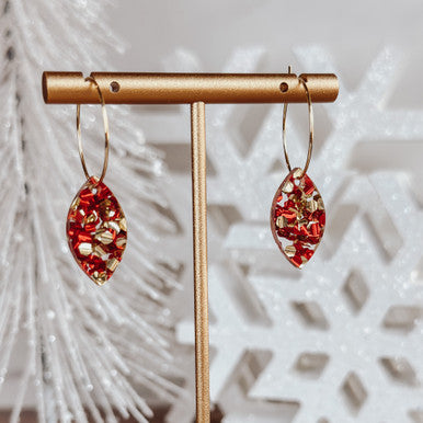 Red & Gold Glitter Drop Hoop Earrings – Sparkling Small Hoops