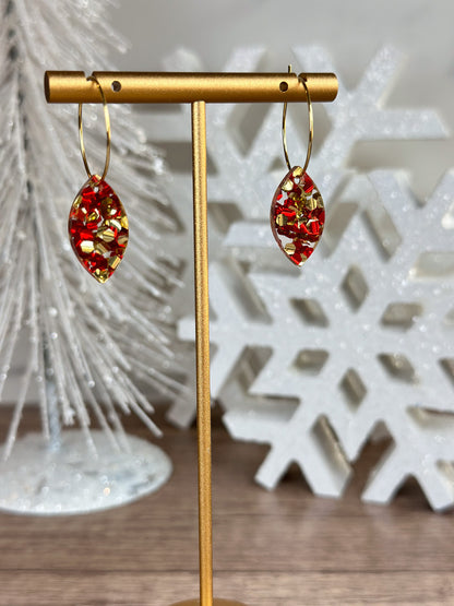 Red & Gold Glitter Drop Hoop Earrings – Sparkling Small Hoops