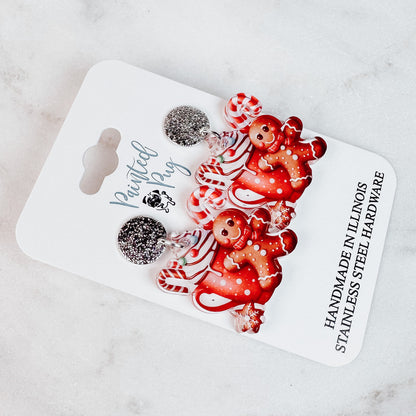 Gingerbread Cocoa Acrylic Post Dangle Earrings – Cute Holiday Jewelry