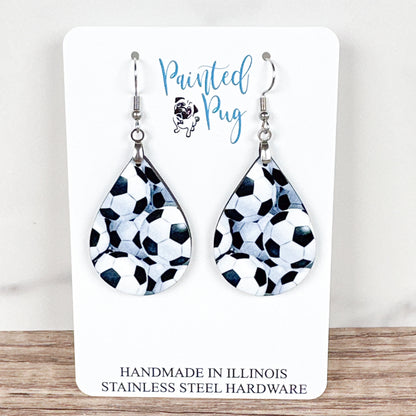 Soccer Ball Teardrop Earrings – Sports Print Dangle Earrings