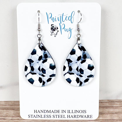 Soccer Ball Teardrop Earrings – Sports Print Dangle Earrings