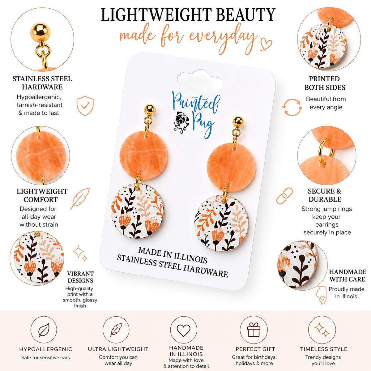 Peach Fall Floral Two-Tier Dangle Earrings – Acrylic