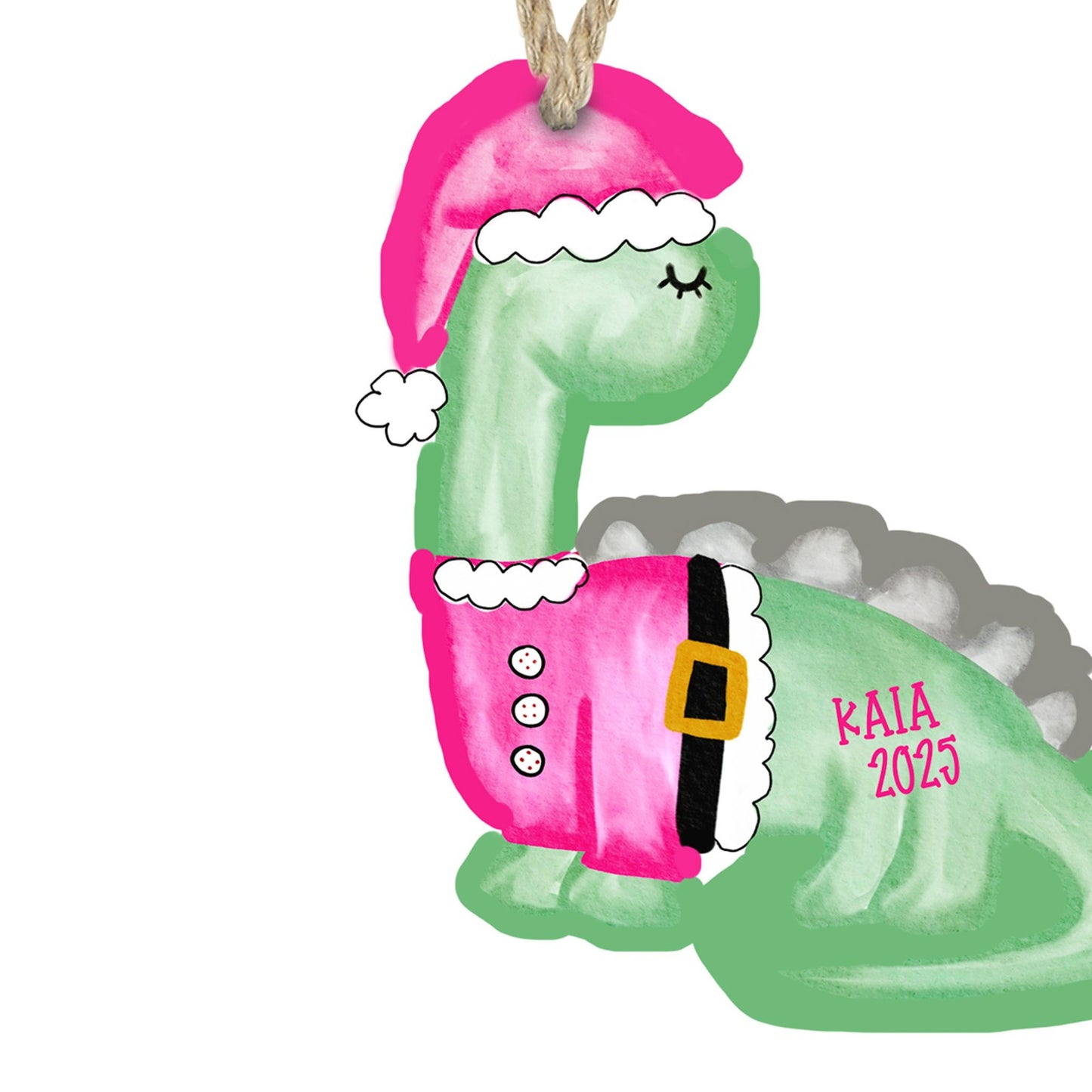 Personalized pink Santa dinosaur Christmas ornament