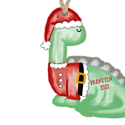 Personalized red Santa dinosaur Christmas ornament