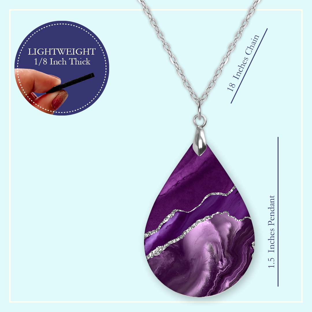 Purple Agate Teardrop Necklace – Stainless Steel Pendant Necklace