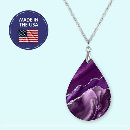 Purple Agate Teardrop Necklace – Stainless Steel Pendant Necklace