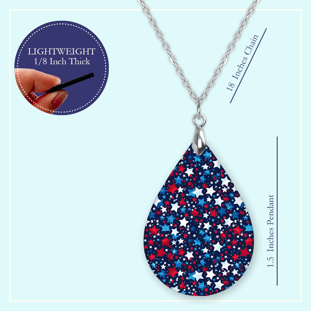 Red White Blue Stars Pendant Necklace – Patriotic Teardrop, Stainless Steel (Copy)