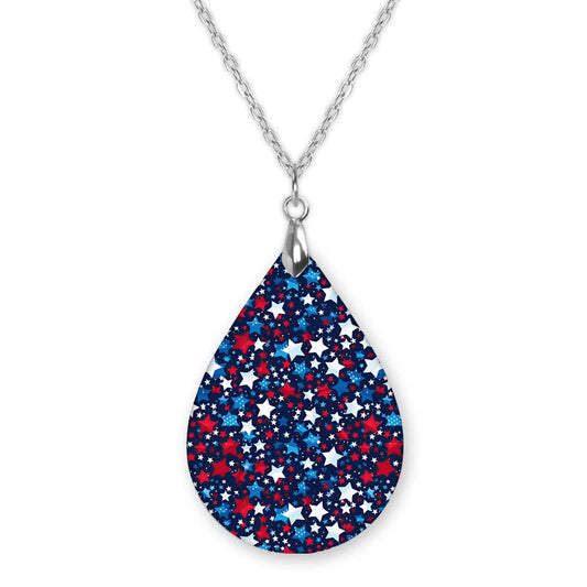 Red White Blue Stars Pendant Necklace – Patriotic Teardrop, Stainless Steel (Copy)