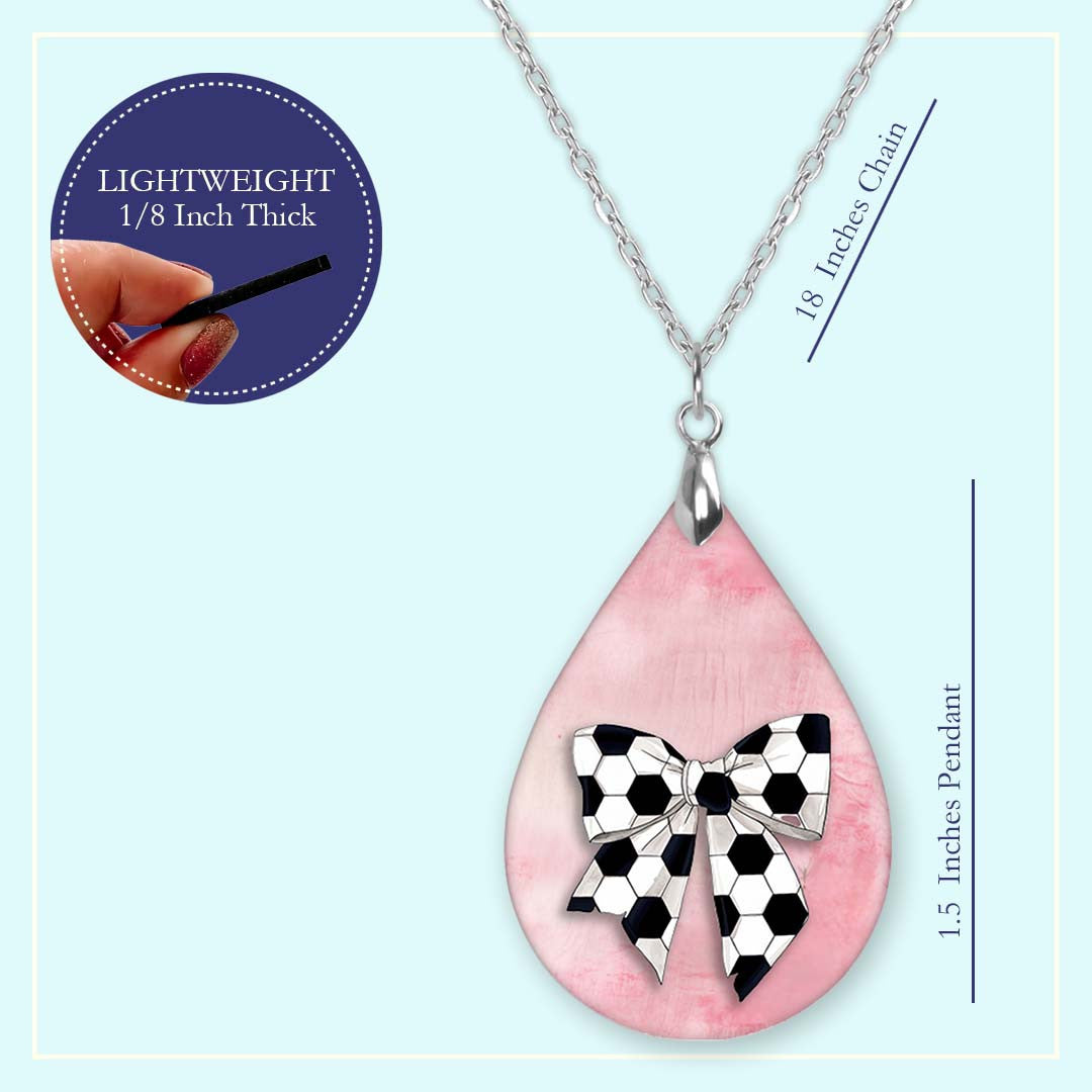 Soccer Bow Pink Teardrop Necklace