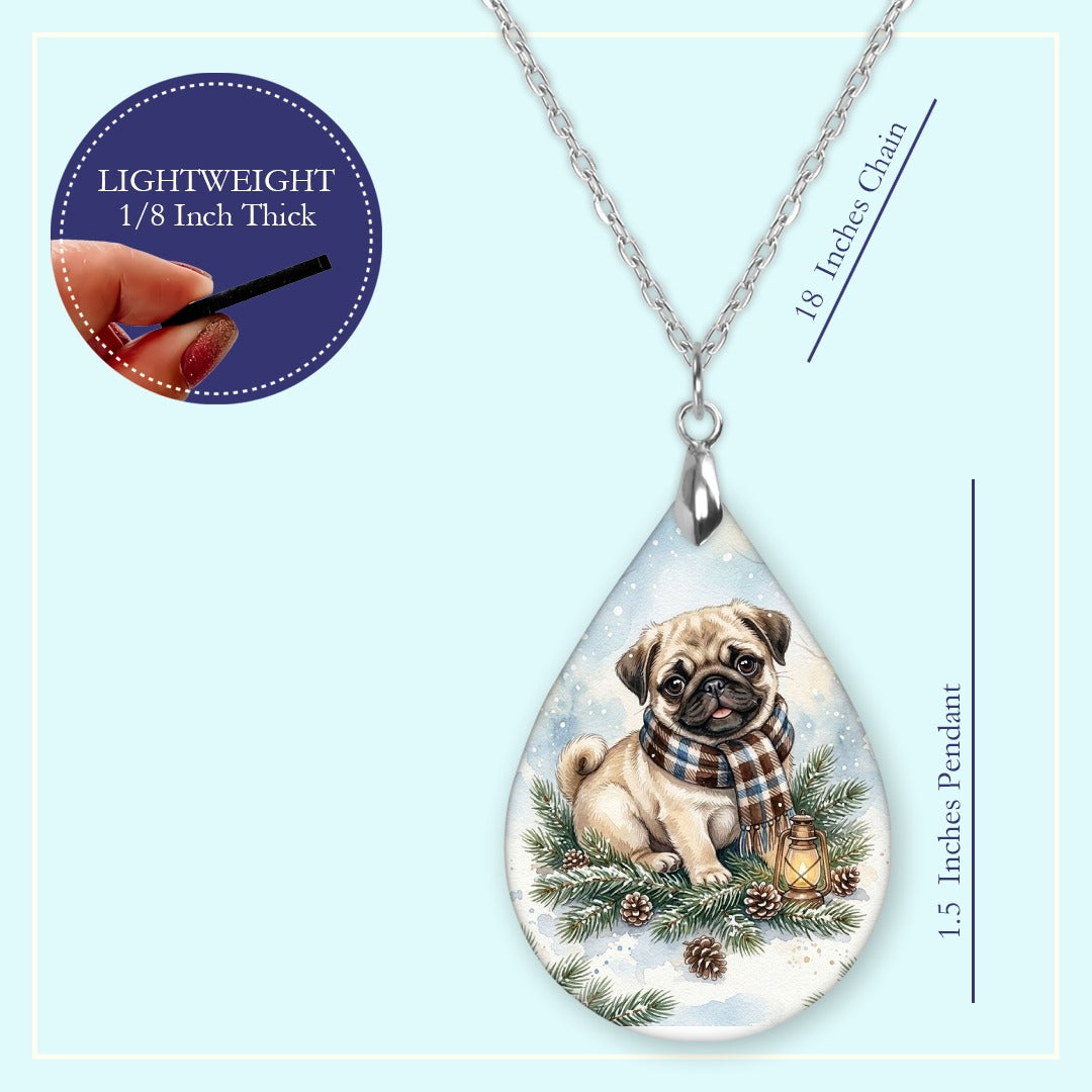 18 inch chain length guide for the Fawn Pug Winter Woodland teardrop pendant necklace
