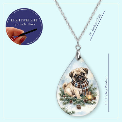 18 inch chain length guide for the Fawn Pug Winter Woodland teardrop pendant necklace