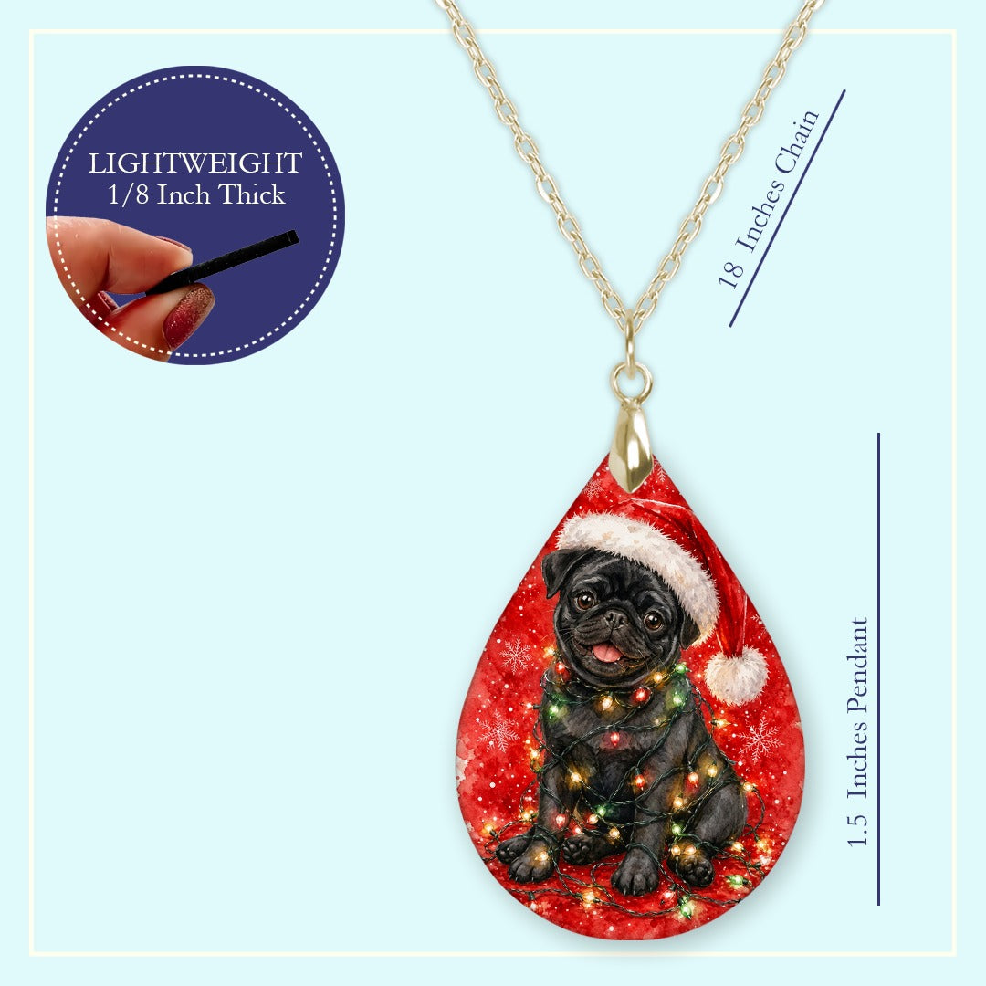 18 inch chain length guide for the Black Pug Christmas Lights teardrop pendant necklace