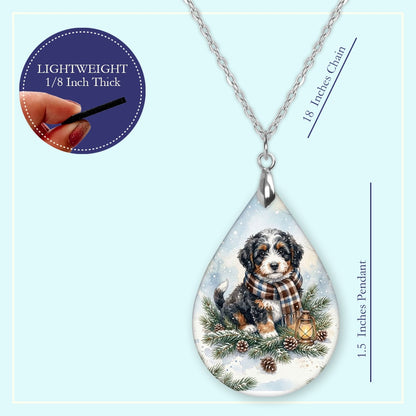 18 inch chain length guide for the Bernedoodle Winter Woodland teardrop pendant necklace
