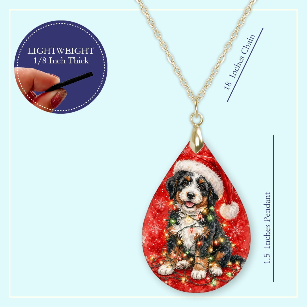 18 inch chain length guide for the Bernedoodle Christmas Lights teardrop pendant necklace