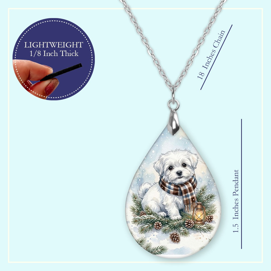 18 inch chain length guide for the Maltese Winter Woodland teardrop pendant necklace