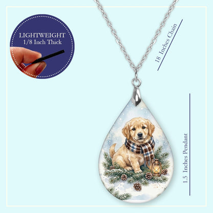 18 inch chain length guide for the Golden Retriever Winter Woodland teardrop pendant necklace