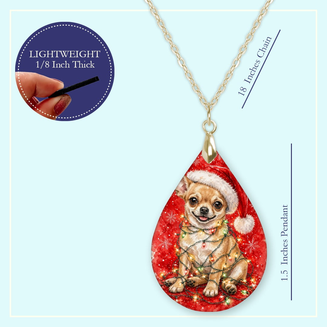 18 inch chain length guide for the Chihuahua Christmas Lights teardrop pendant necklace