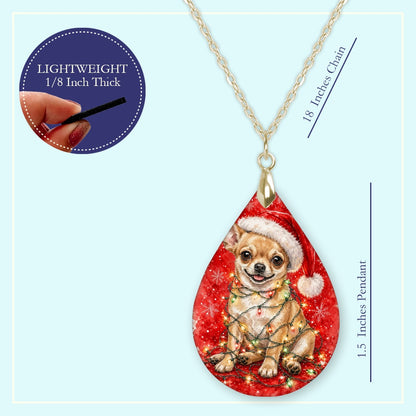 18 inch chain length guide for the Chihuahua Christmas Lights teardrop pendant necklace