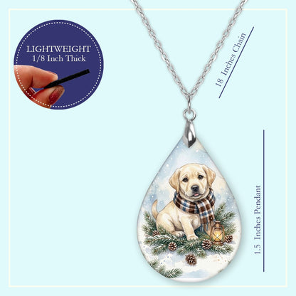 18 inch chain length guide for the Yellow Lab Winter Woodland teardrop pendant necklace