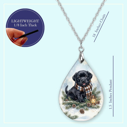 18 inch chain length guide for the Black Lab Winter Woodland teardrop pendant necklace