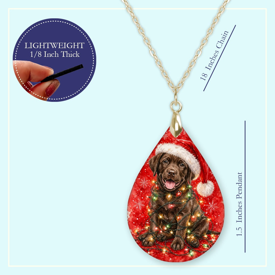 18 inch chain length guide for the Chocolate Lab Christmas Lights teardrop pendant necklace
