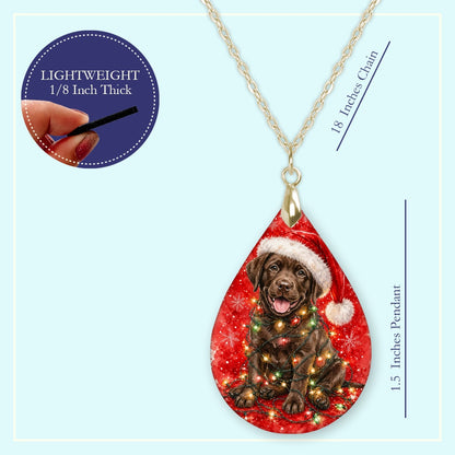 18 inch chain length guide for the Chocolate Lab Christmas Lights teardrop pendant necklace