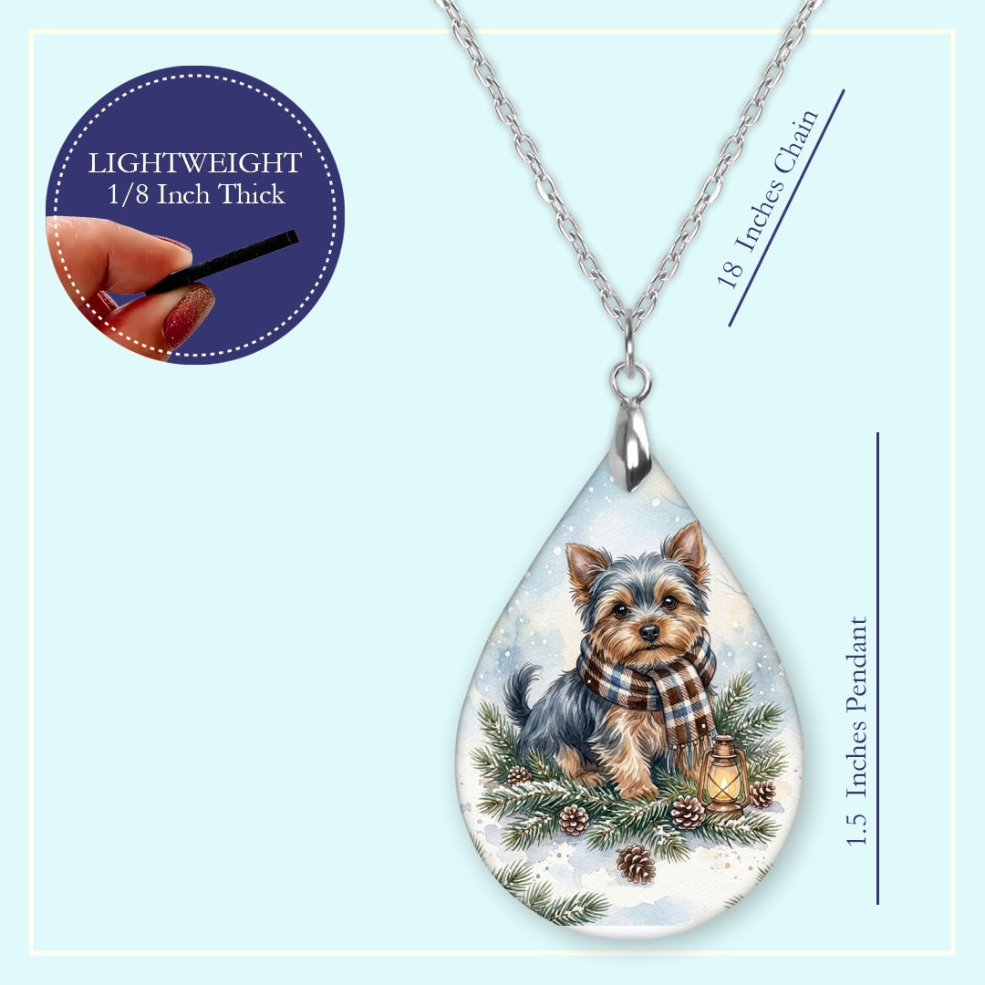 18 inch chain length guide for the Yorkie Winter Woodland teardrop pendant necklace