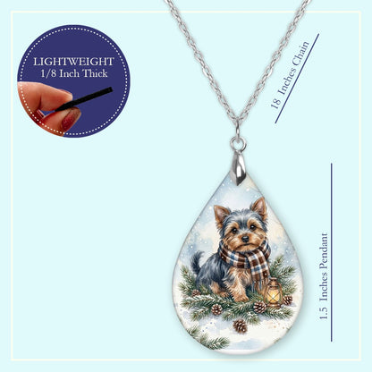 18 inch chain length guide for the Yorkie Winter Woodland teardrop pendant necklace