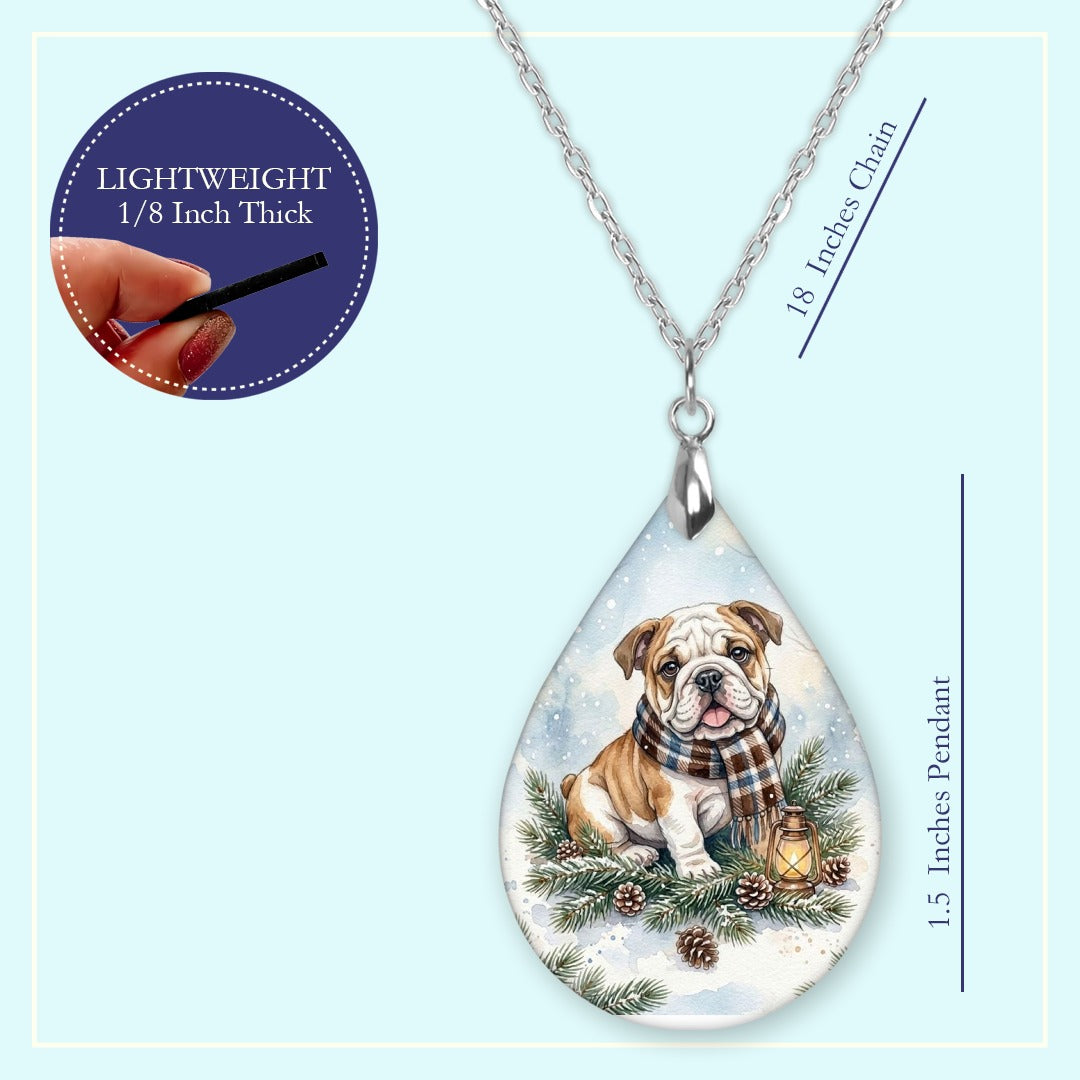 18 inch chain length guide for the Bulldog Winter Woodland teardrop pendant necklace