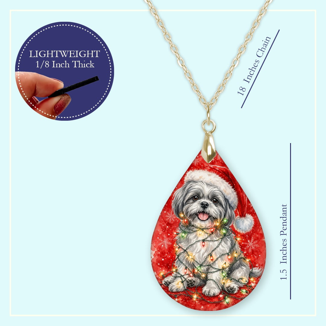 18 inch chain length guide for the Grey Shih Tzu Christmas Lights teardrop pendant necklace