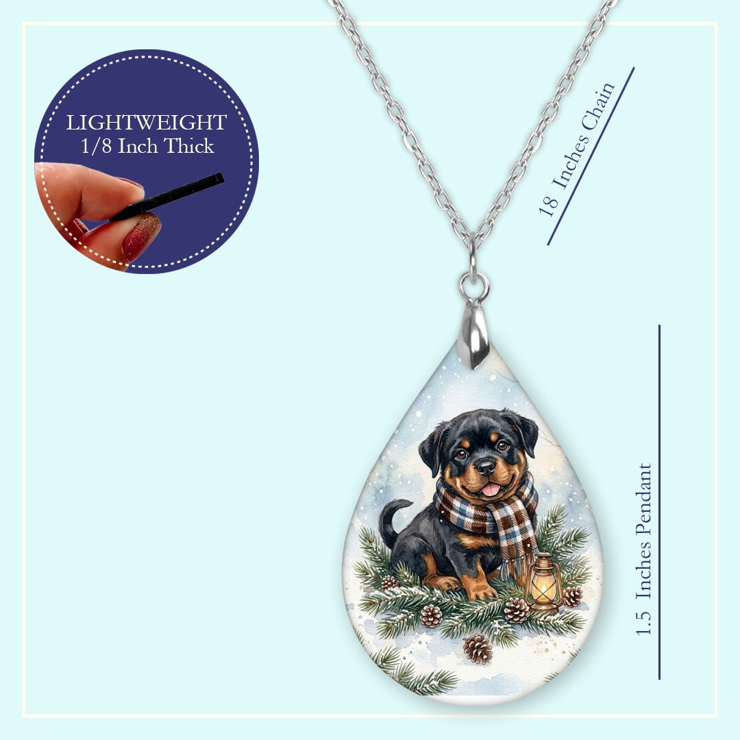18 inch chain length guide for the Rottweiler Winter Woodland teardrop pendant necklace