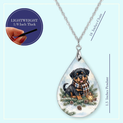 18 inch chain length guide for the Rottweiler Winter Woodland teardrop pendant necklace