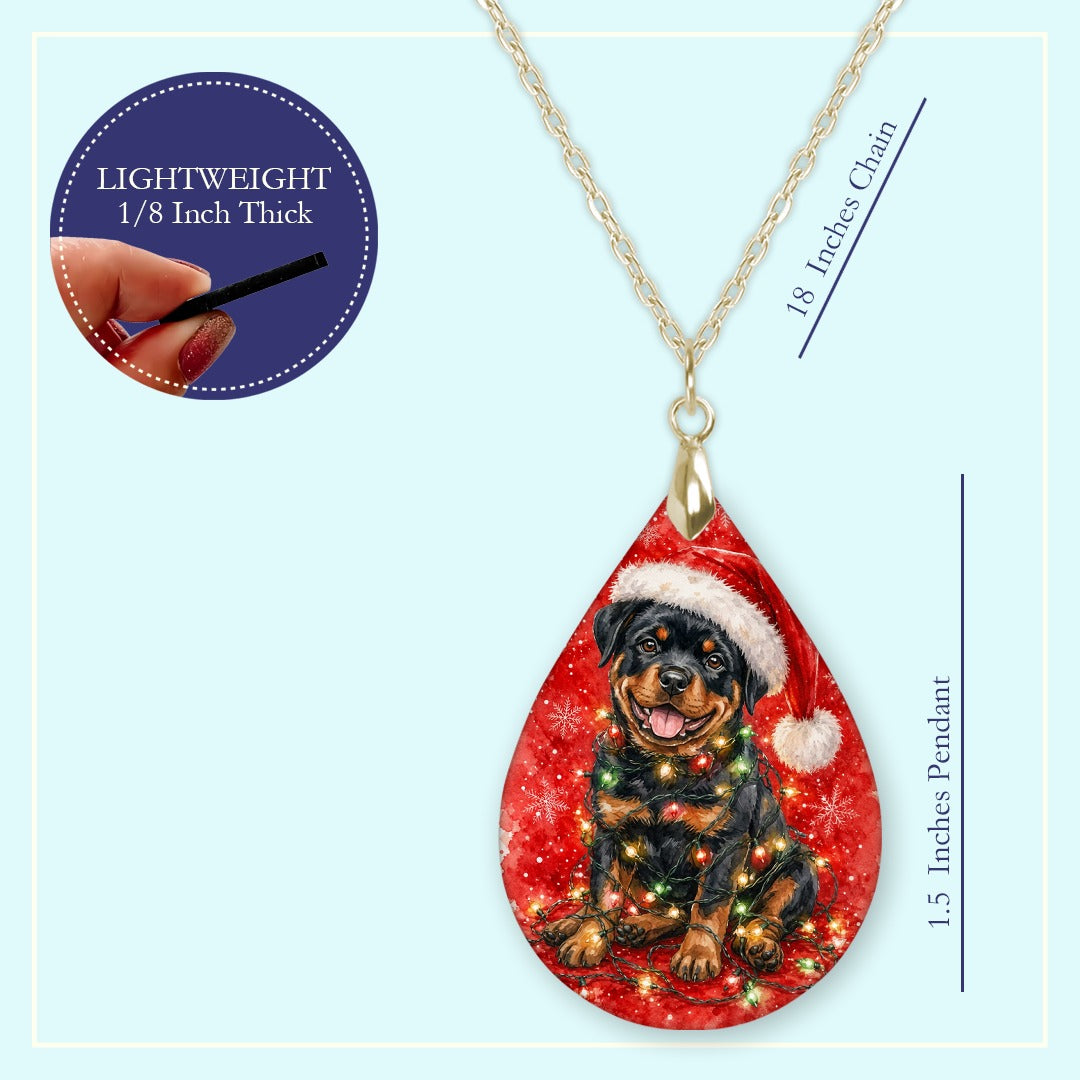 18 inch chain length guide for the Rottweiler Christmas Lights teardrop pendant necklace