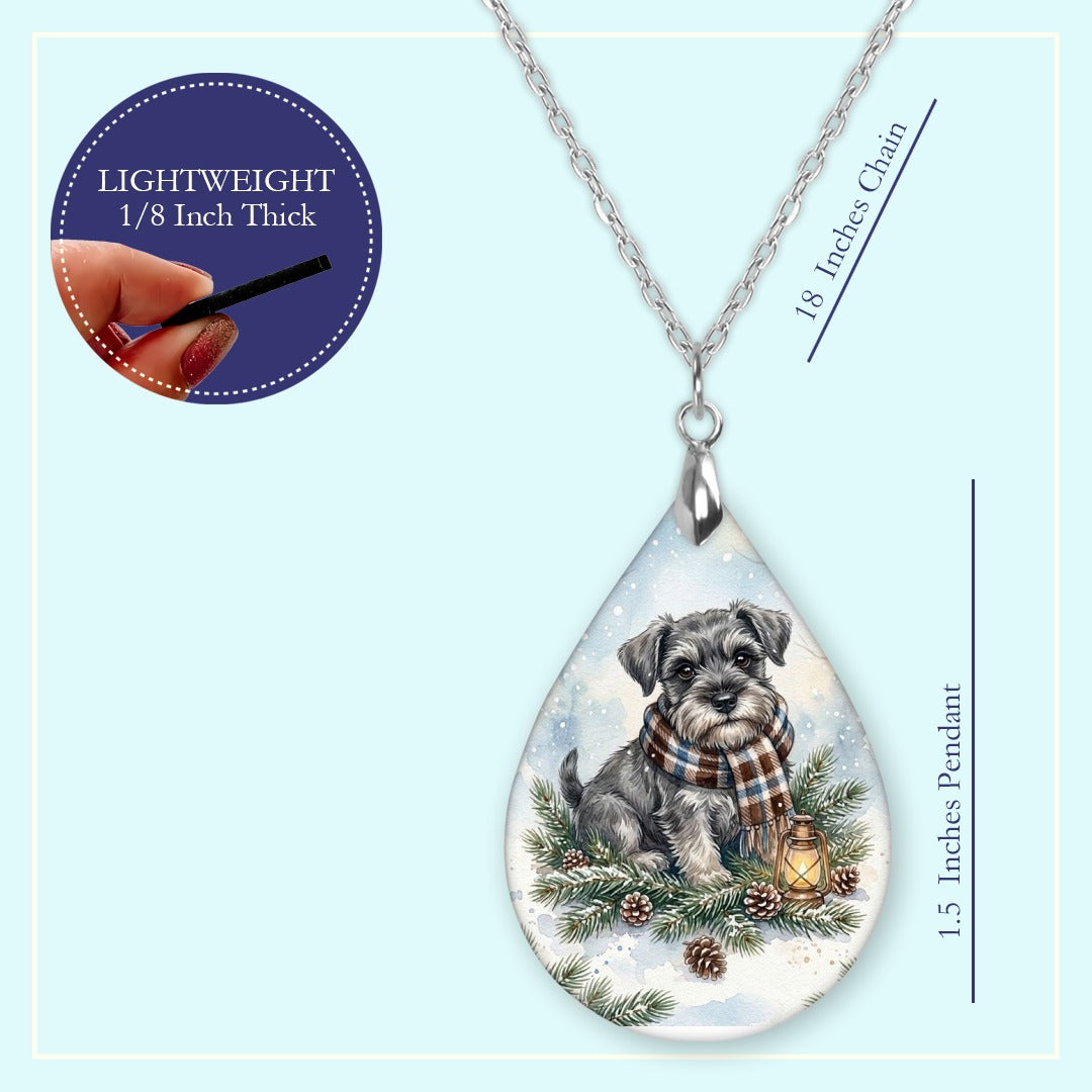 18 inch chain length guide for the Schnauzer Winter Woodland teardrop pendant necklace