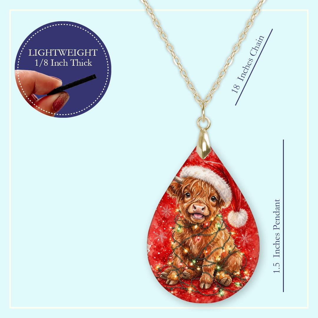 18 inch chain length guide for the Highland Cow Christmas Lights teardrop pendant necklace
