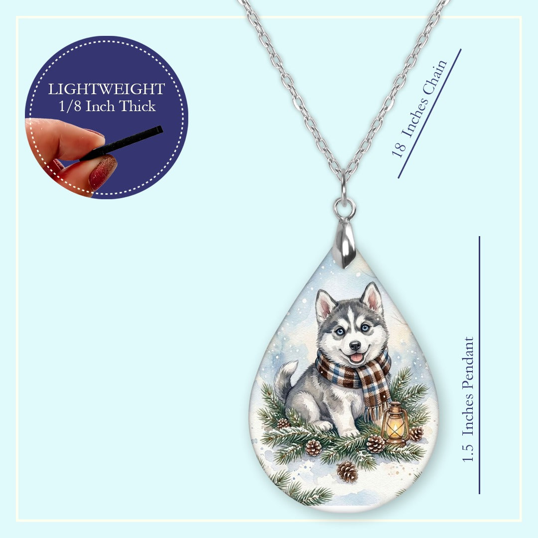 18 inch chain length guide for the Husky Winter Woodland teardrop pendant necklace