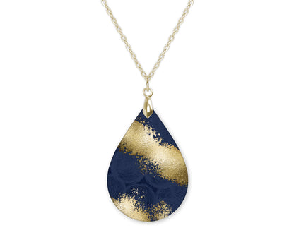 Navy Gold Abstract Teardrop Shape Necklace