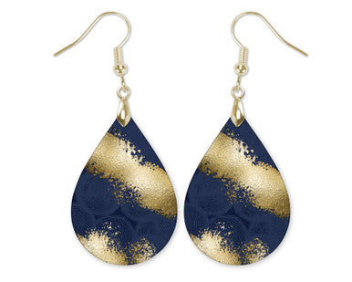 Navy Gold Abstract Dangle Teardrop Earrings