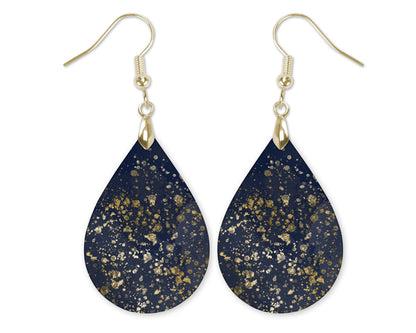 Navy Gold Dangle Teardrop Earrings