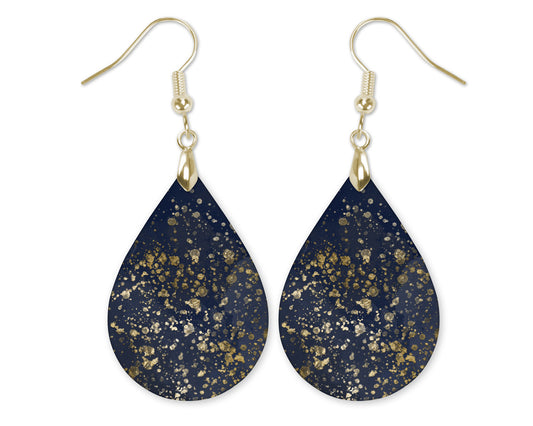 Navy Gold Dangle Teardrop Earrings