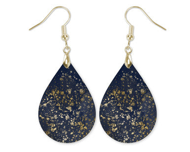 Navy Gold Dangle Teardrop Earrings