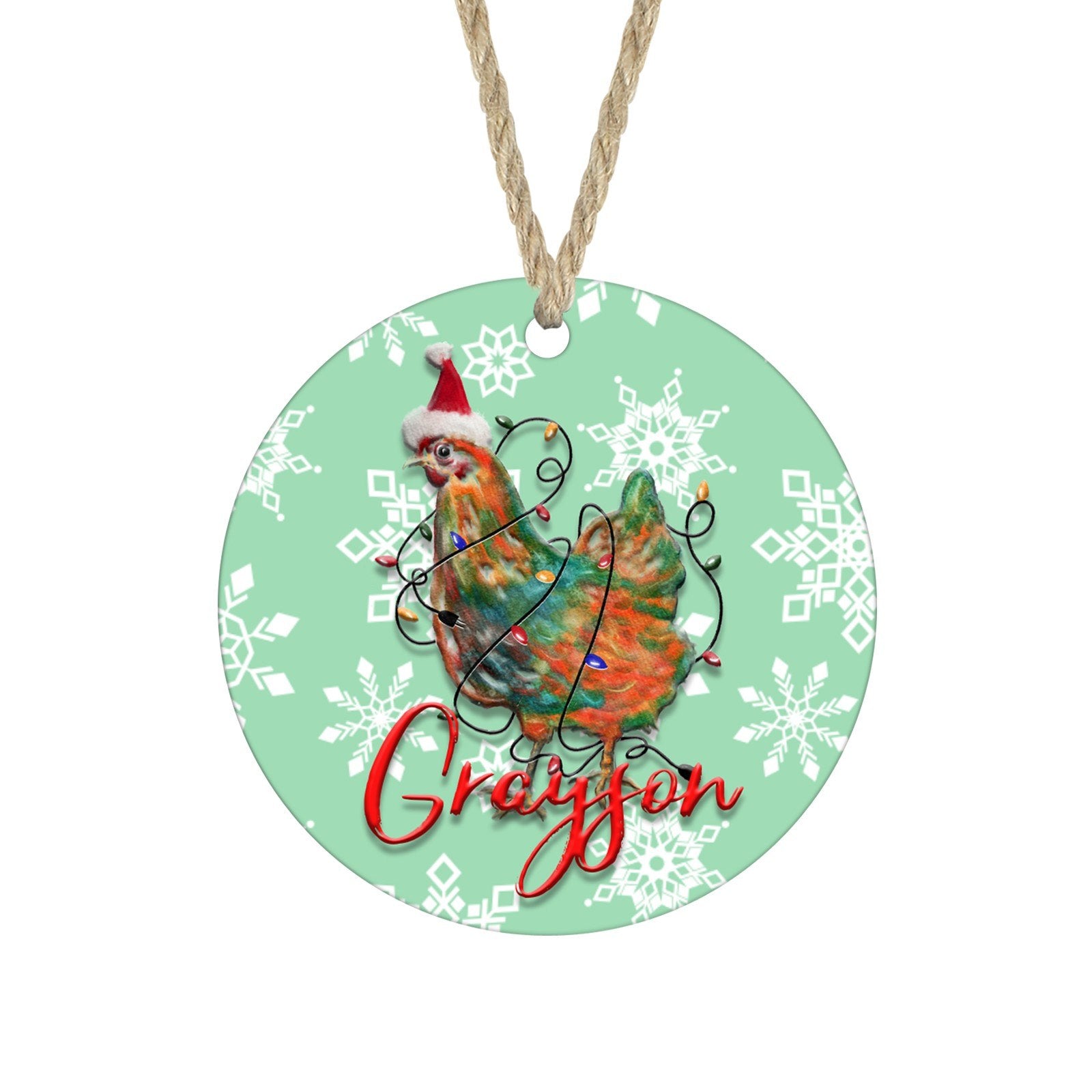Personalized chicken Christmas ornament with custom name
