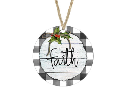 Faith buffalo plaid farmhouse Christmas ornament