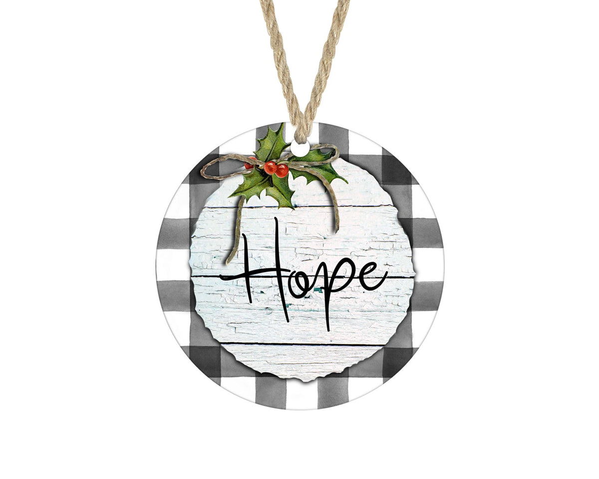 Hope buffalo plaid farmhouse Christmas ornament