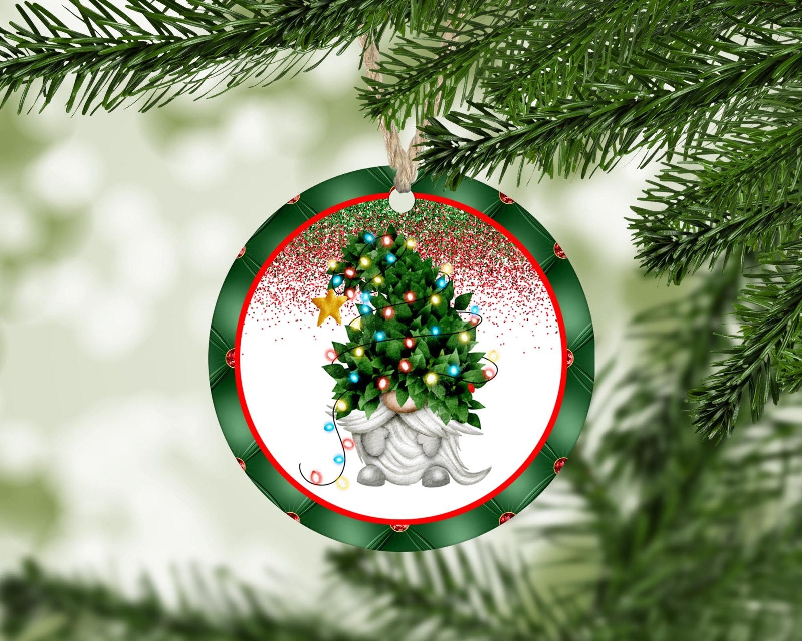 Christmas gnome holding tree ornament