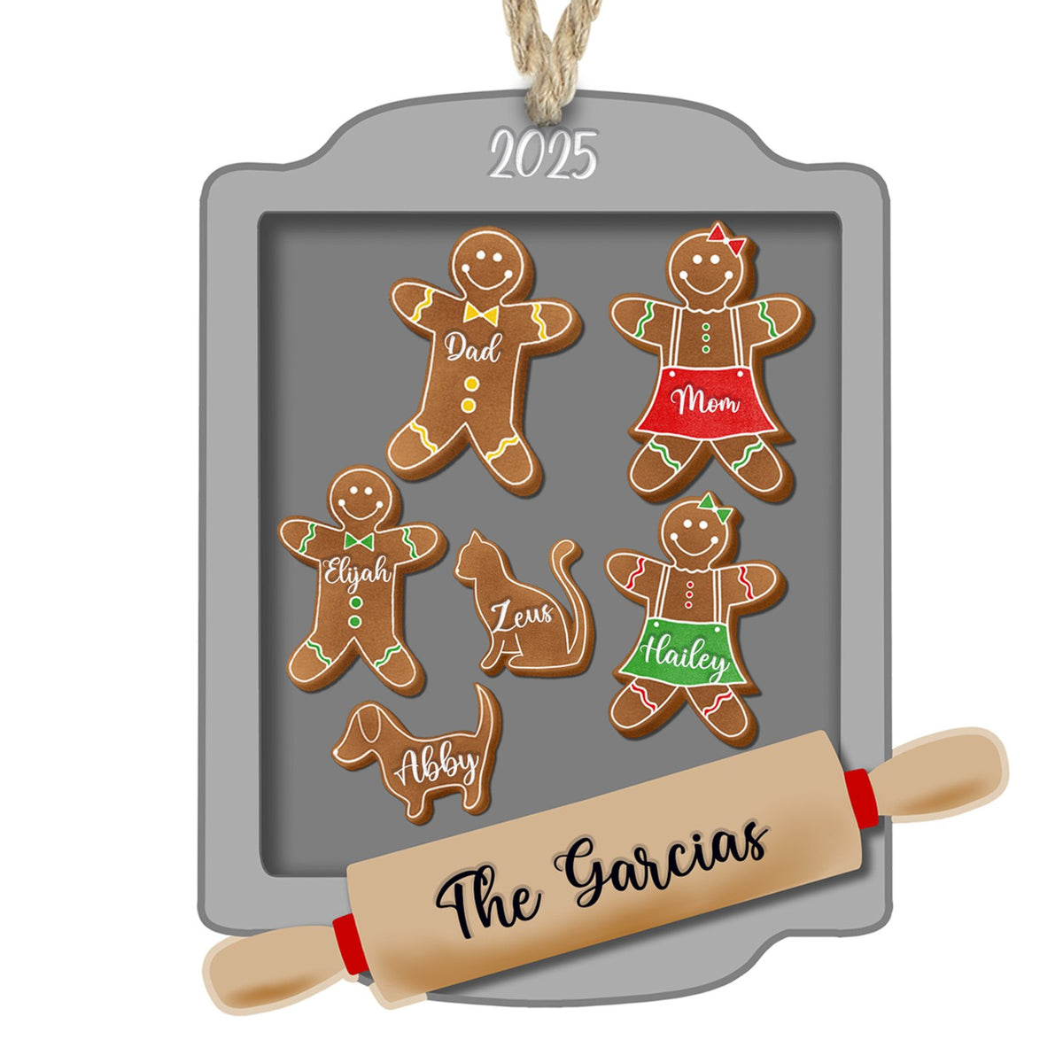 Personalized gingerbread family baking sheet Christmas ornament